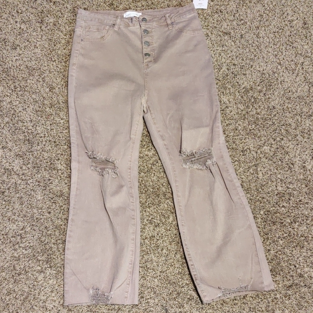 Women's Distressed knees tummy control mauve ankle skinny jeans by Risen